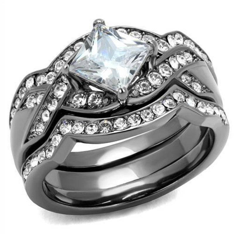 Stainless Steel IP Light Black AAA Grade CZ Clear Ring Set from CeriJewelry