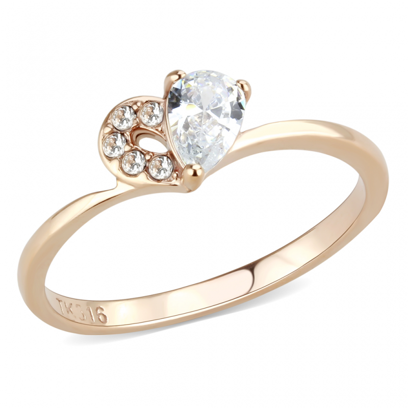 Stainless Steel IP Rose Gold AAA Grade CZ Clear Heart Minimal Ring from CeriJewelry