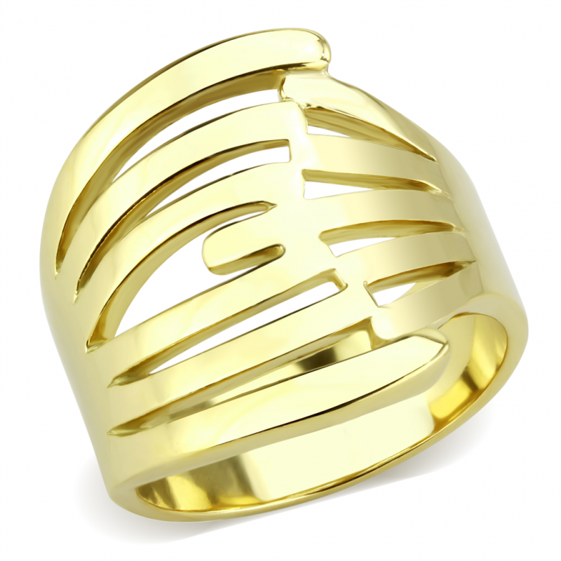 CJ3717 Wholesale Womens Stainless Steel IP Gold Broad Interlocked Ring from CeriJewelry