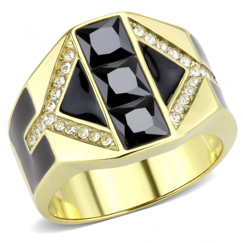 CJ3721 Wholesale Men's Stainless Steel IP Gold AAA Grade CZ Black Diamond 3 Stone Ring from CeriJewelry
