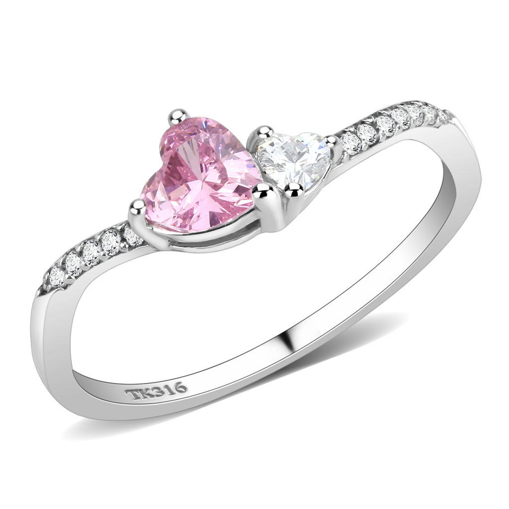 Stainless Steel AAA Grade CZ Rose Double Heart Ring 