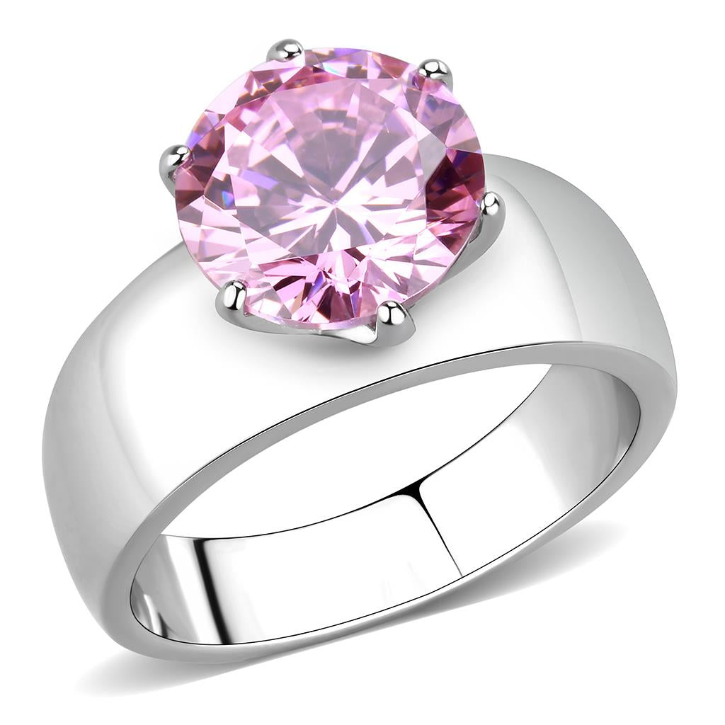 Stainless Steel AAA Grade CZ Rose Round Solitaire Ring