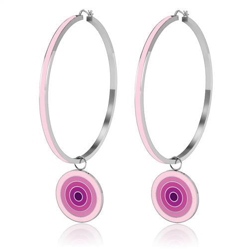 Pink Bull's Eye Stainless Steel Earrings