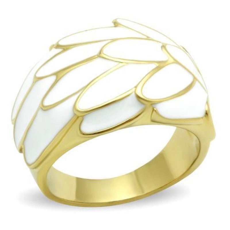 Women's Brass Ring IP Gold White Feathers Ring from CeriJewelry