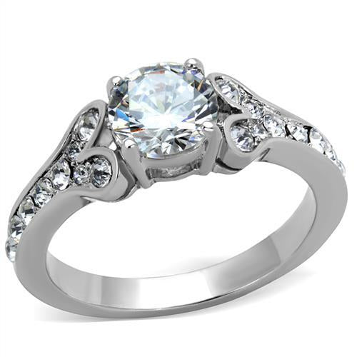 Stainless Steel AAA Grade CZ Clear Heart Locked Ring