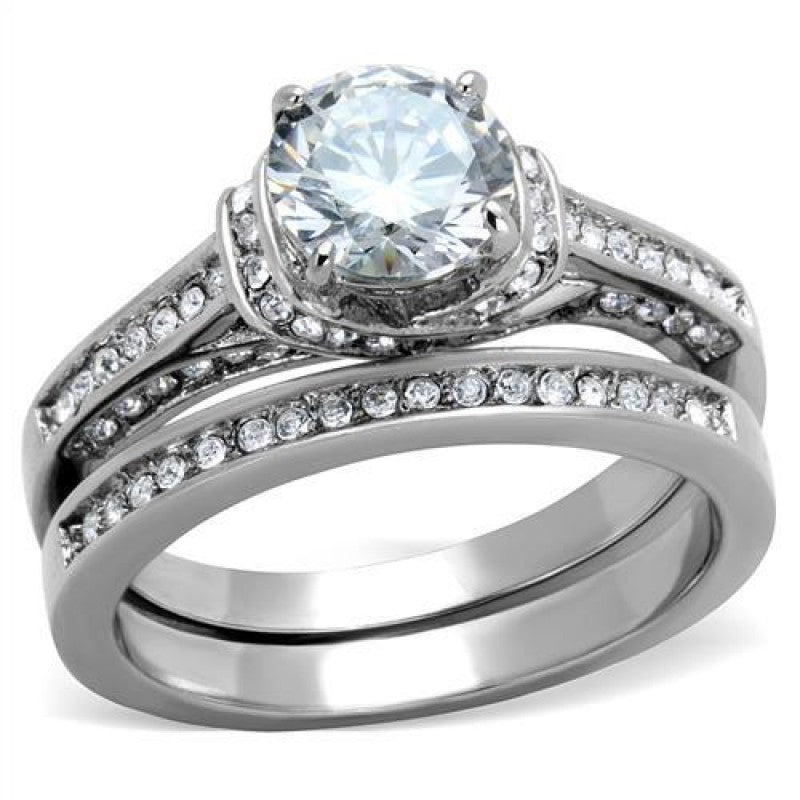 Stainless Steel AAA Grade CZ Clear Ring Set from CeriJewelry