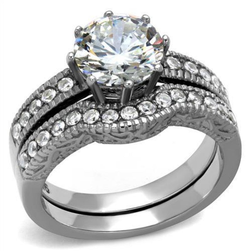 Stainless Steel AAA Grade CZ Clear Vintage Ring Set from CeriJewelry