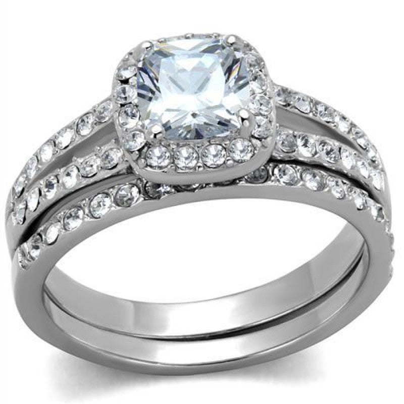 Stainless Steel AAA Grade CZ Clear Wedding Ring Set from CeriJewelry