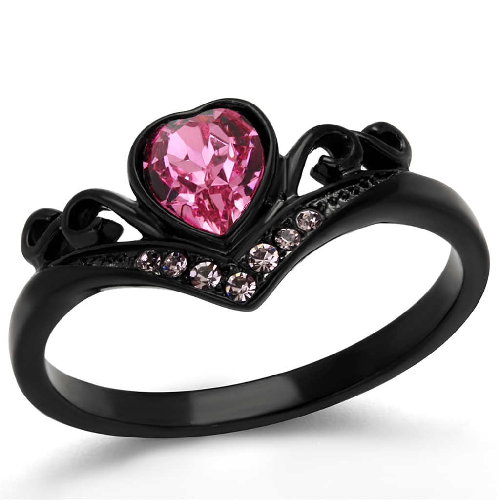 Black IP Plated Ring with Pink Crystals