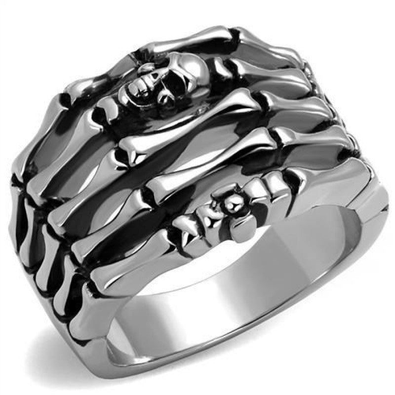 Men's Stainless Steel Epoxy Jet Skull Hand Biker Ring from CeriJewelry