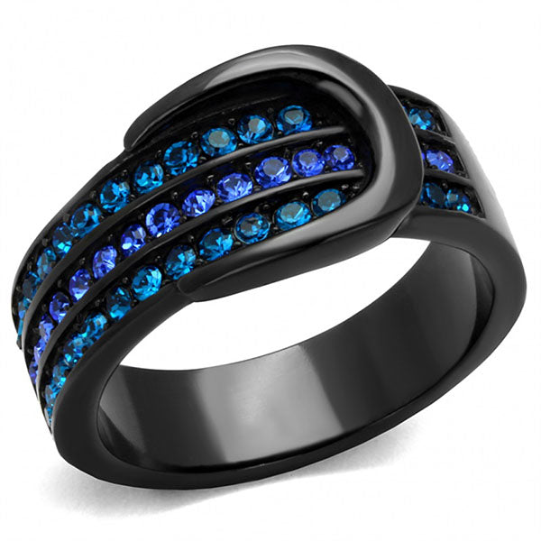 CeriJewelry CJE2549 Wholesale Stainless Steel Black Plated Belt Top Grade Crystal Ring