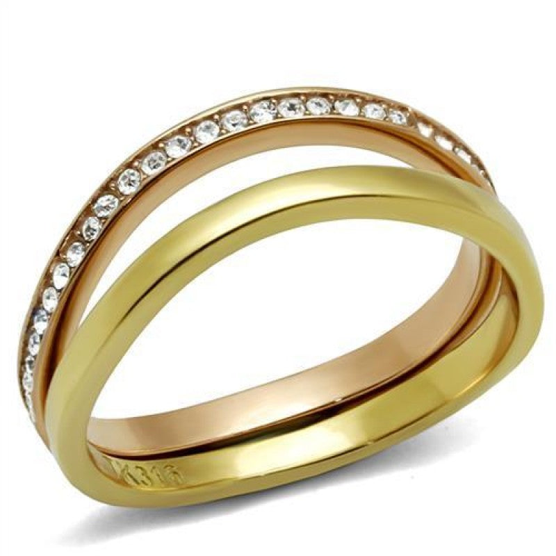 Stainless Steel IP Gold & IP Rose Gold Top Grade Crystal Clear Stackable Ring from CeriJewelry