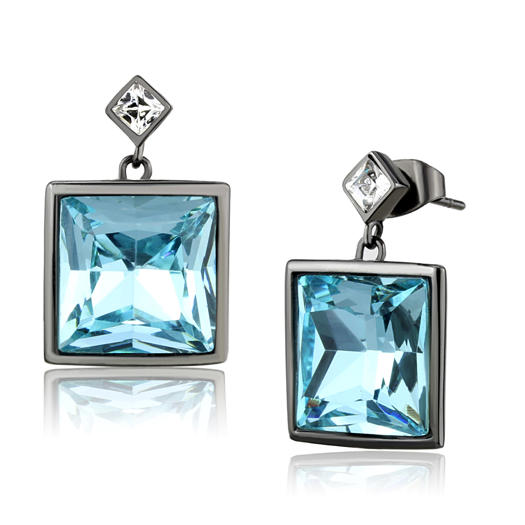 Sea Blue Stainless Steel Top Grade Crystal Earrings