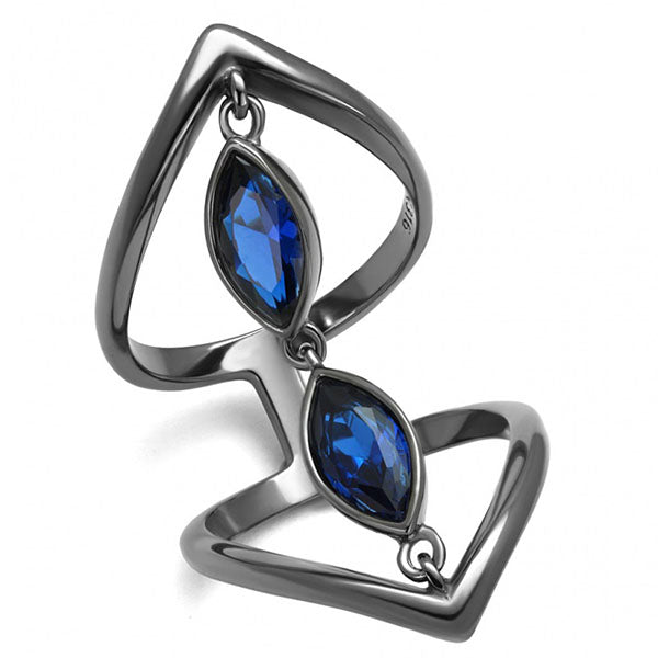 CeriJewelry CJE2990 Wholesale Womens Stainless Steel IP Light Black Synthetic Spinel Blue Ring