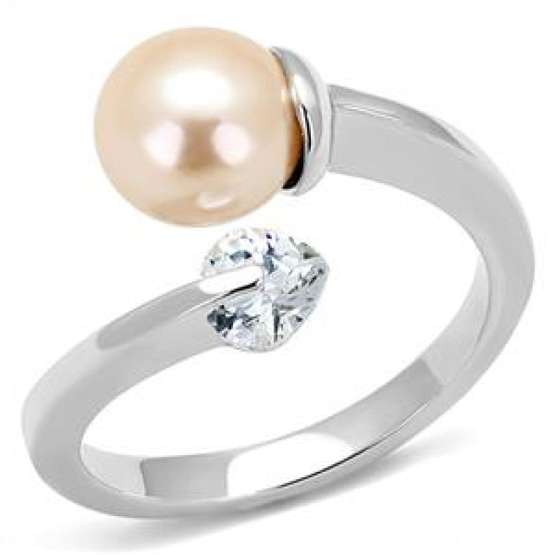 Stainless Steel Light Peach Synthetic Pearl Fashion Ring from CeriJewelry