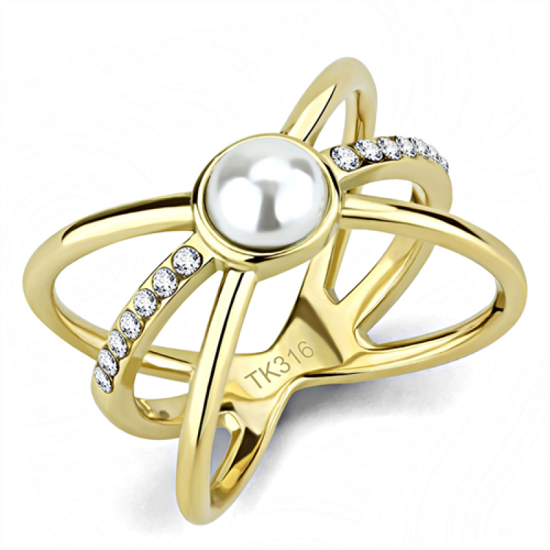 Stainless Steel IP Gold (Ion Plating) Women Synthetic White ring from CeriJewelry