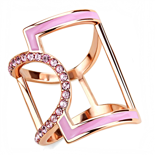 Stainless Steel IP Rose Gold Top Grade Crystal Light Rose Ring