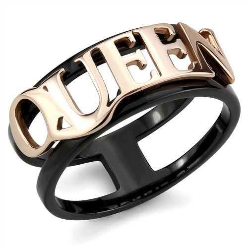 Stainless Steel IP Rose Gold+ IP Black Queen Ring