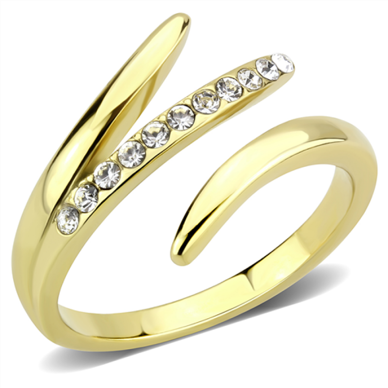CJE3590 Wholesale Women's Stainless Steel IP Gold Top Grade Crystal Clear Minimal Ring