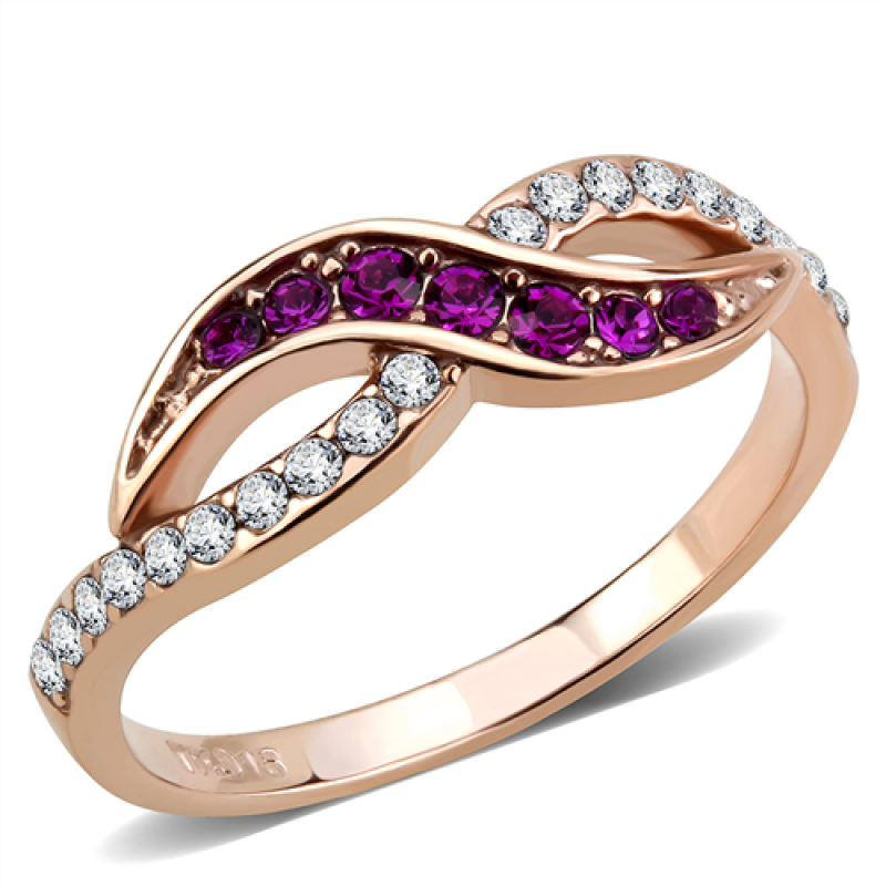 CJE3597 Wholesale Women's Stainless Steel IP Rose Gold Top Grade Crystal Multi Color Minimal Ring