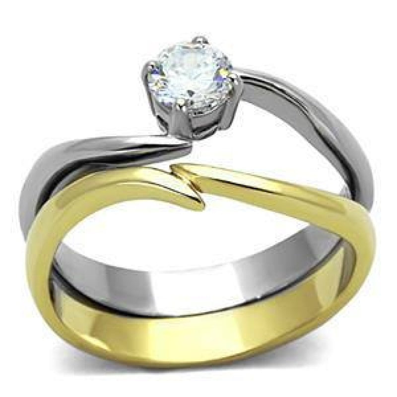 Ornate Dual Band CZ Stainless Steel Fashion Ring from CerIJewelry