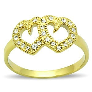 Dual Heart Gold Plated Stainless Steel Ring