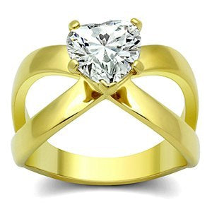 Heart Cut Gold Plated Stainless Steel Solitaire CZ Engagement Ring