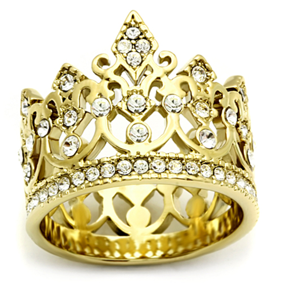 Stainless Steel Top Grade Crystal IP Gold Crown Ring