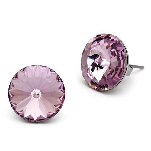 Stainless Steel Light Amethyst Top Grade Crystal Earrings