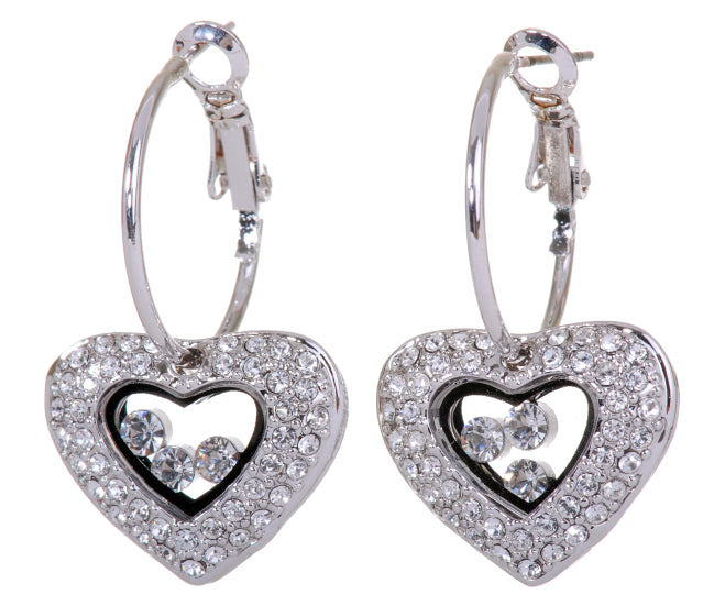 Rhodium Swarovski Elements Heart Box Earrings