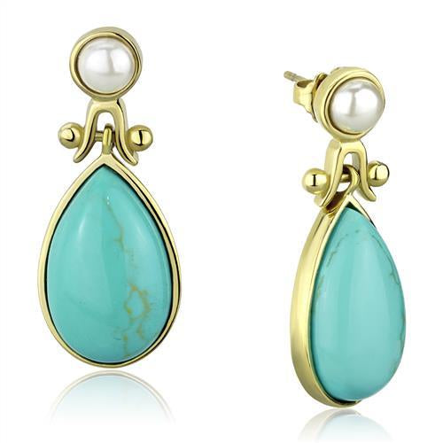 Stainless Steel IP Gold Turquoise Teardrop Earrings