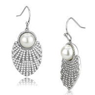 CeriJewelry Stainless Steel Synthetic White Pearl Earrings