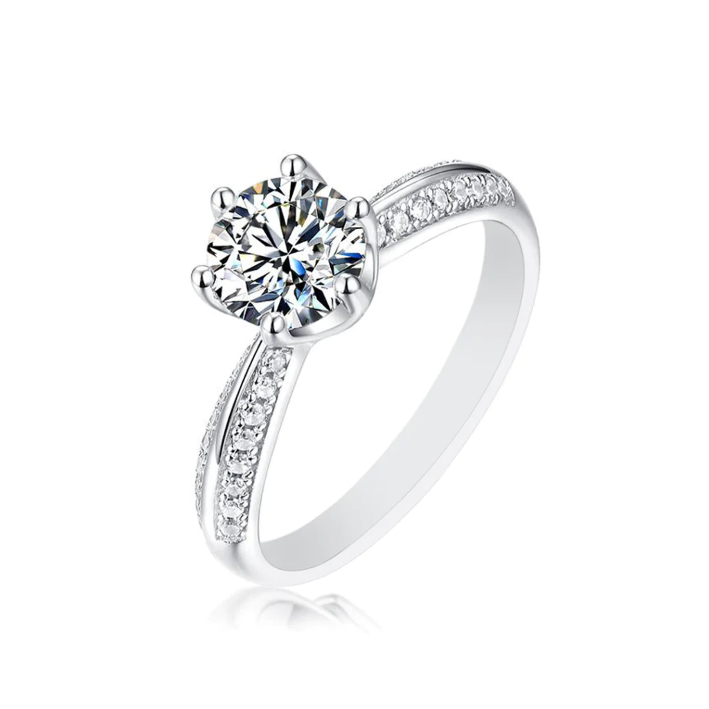 3-Carat Moissanite Pave Sterling Silver Engagement Ring