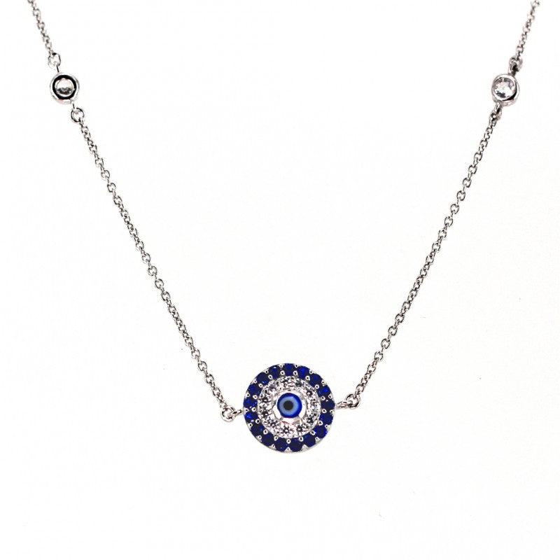 4346 Blue Hamsa CZ By The Yard Necklace Sterling Silver 925 from CeriJewelry