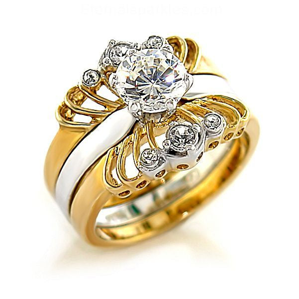 Two Tone Brass Cubic Zirconia Wedding Set