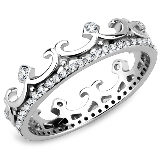 Stainless Steel AAA Grade Cubic Zirconia Clear Minimal Crown Ring