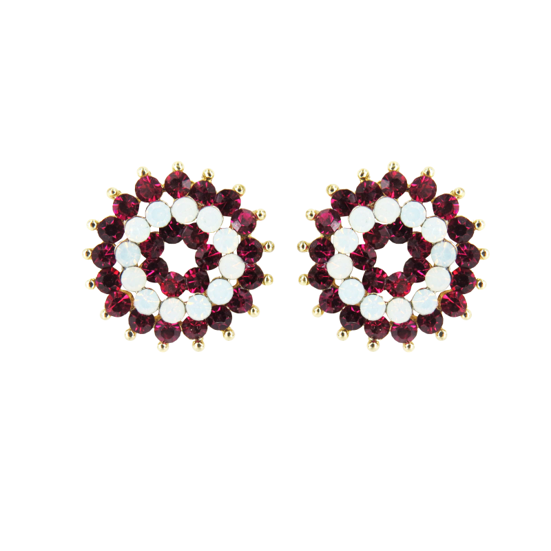 Circular Gold & SIam Top Grade Crystal Earrings