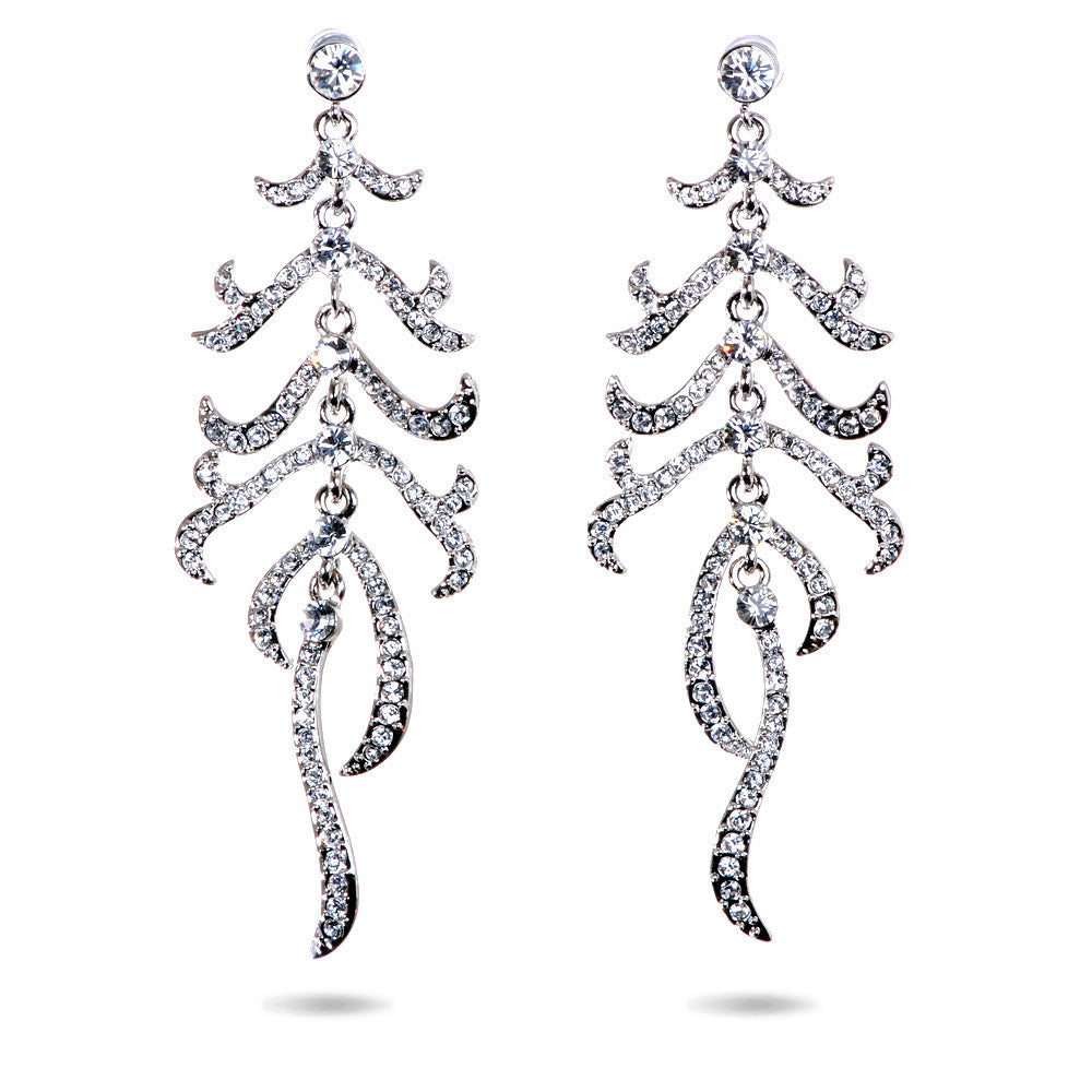 E7134 Rhodium Swarovski Elements Leaf Earring