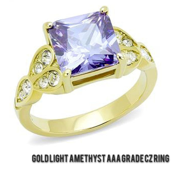 Gold Light Amethyst AAA Grade CZ Ring