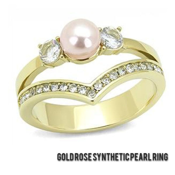 Gold Rose Synthetic Pearl Ring