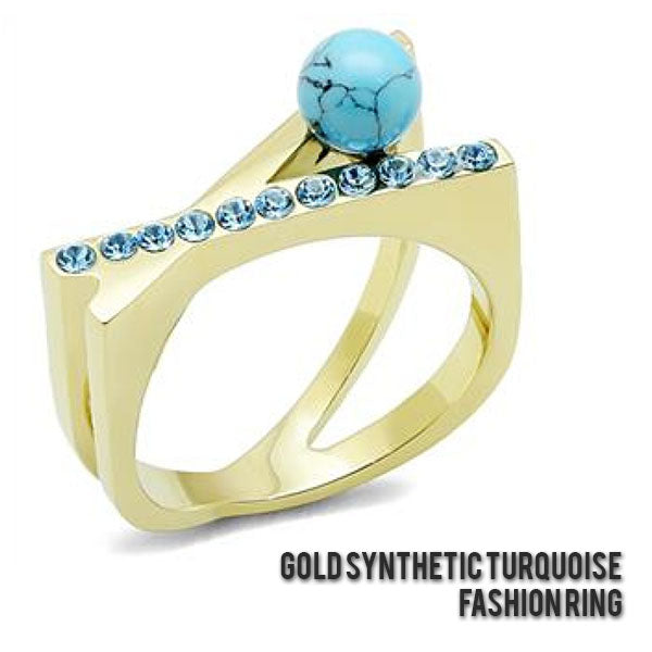 Gold Synthetic Turquoise fashion ring