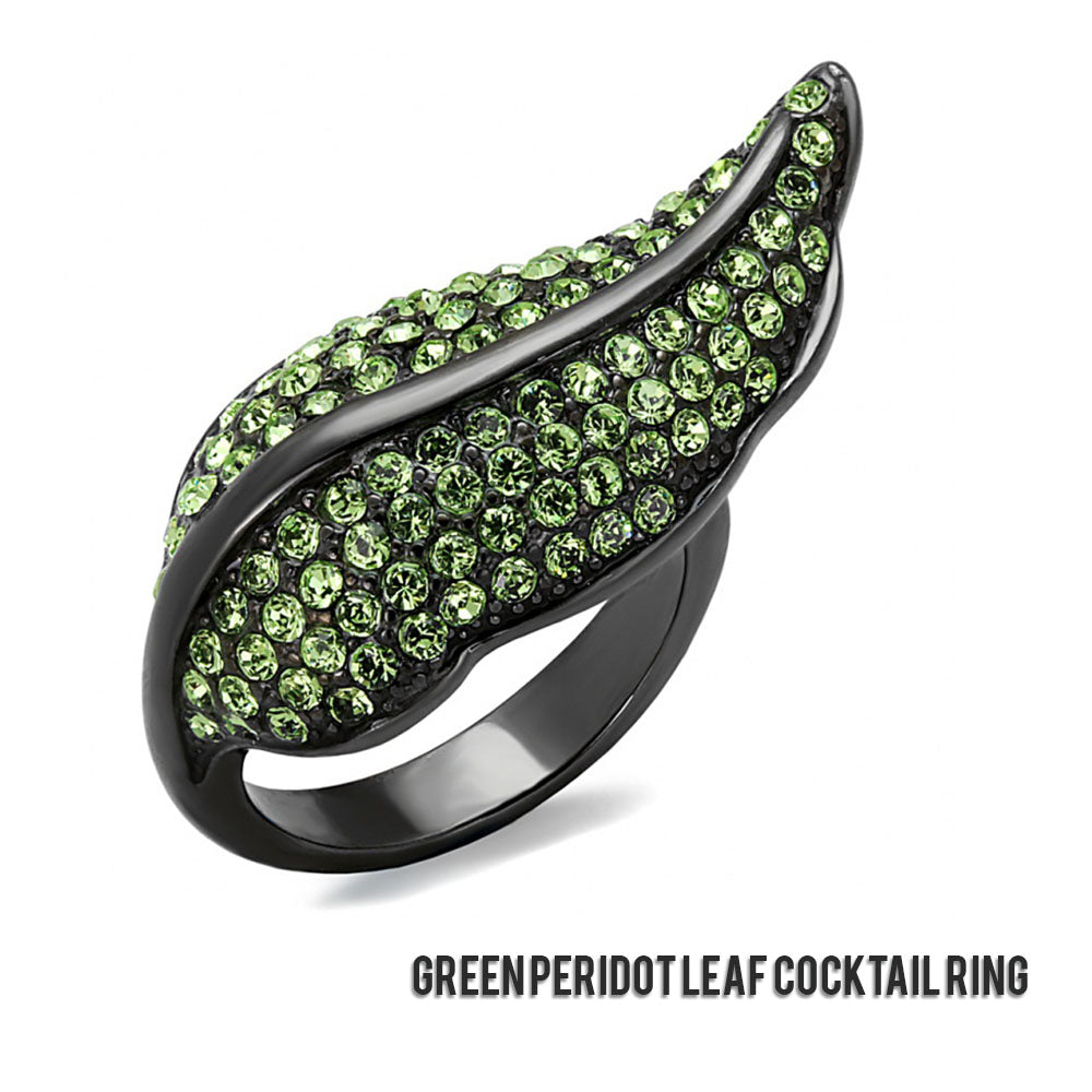 Green Peridot Leaf Cocktail Ring