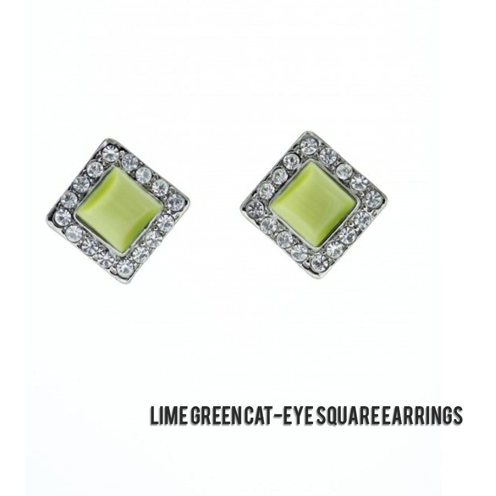 Lime Green Cat-Eye Square Earrings