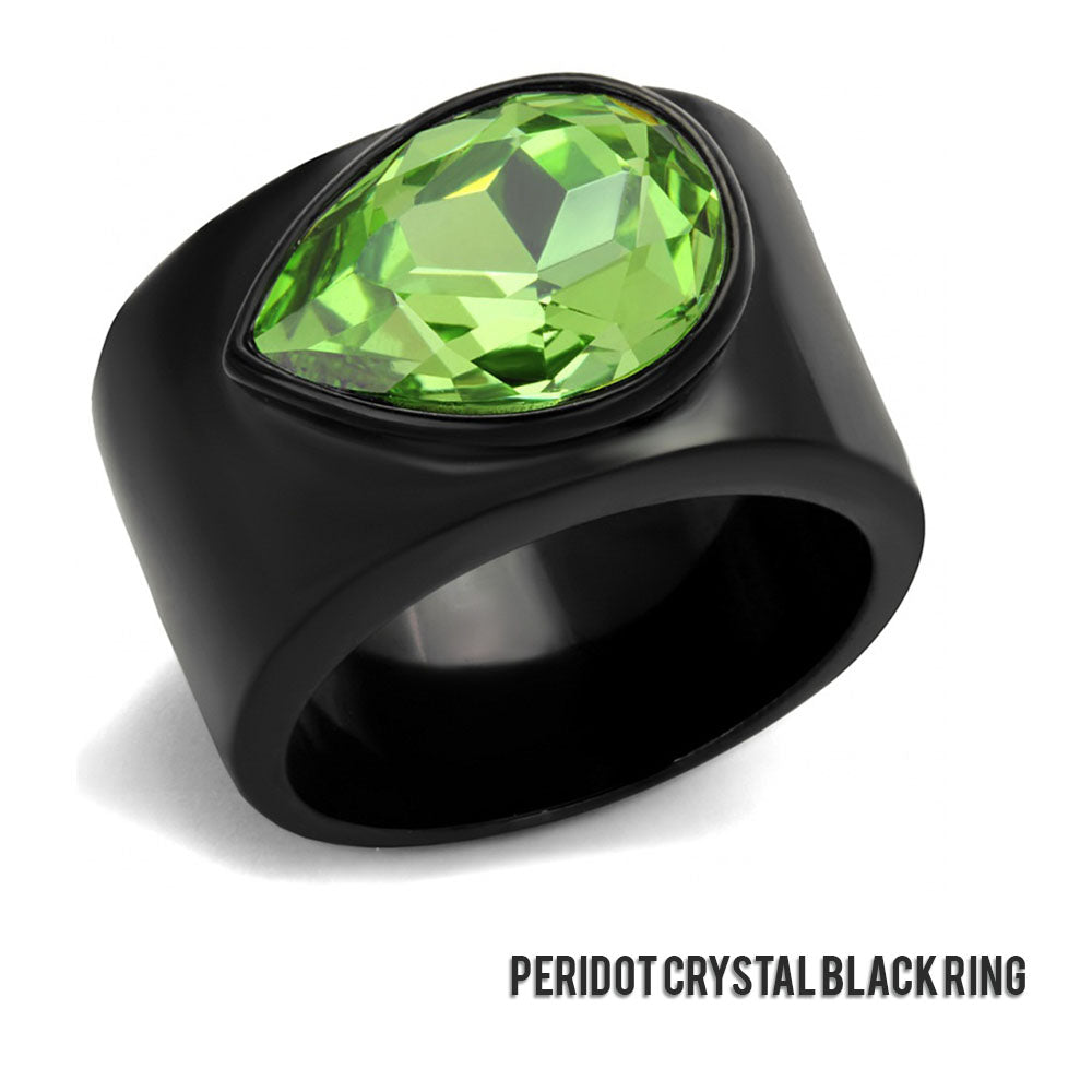 Peridot Crystal Black Ring