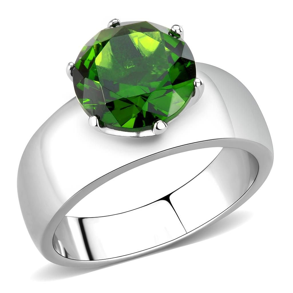 Stainless Steel Synthetic Peridot Round Solitaire Ring