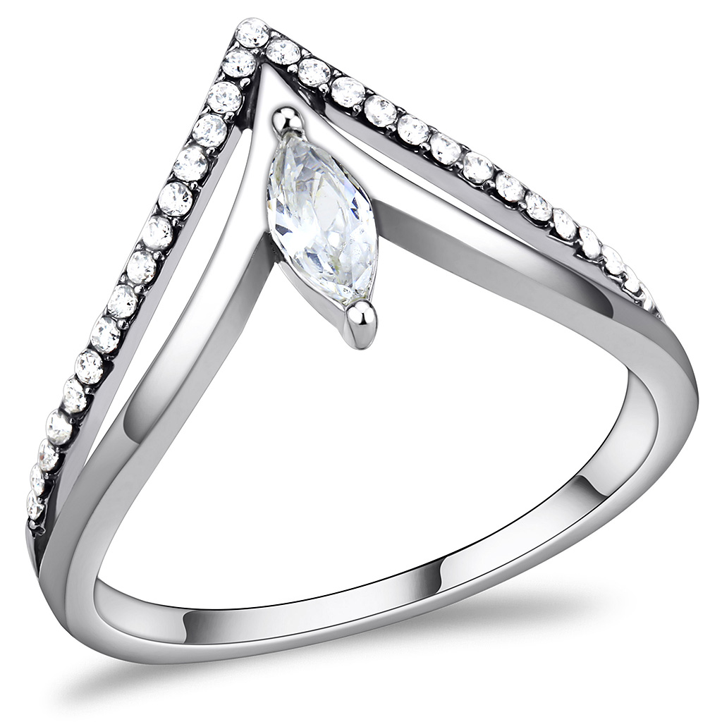 CJ109 Wholesale Women's Stainless Steel AAA Grade Clear Cubic Zirconia Minimal Chevron Ring