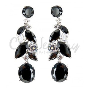 Marquise Onyx and Clear Chandelier CZ Earrings