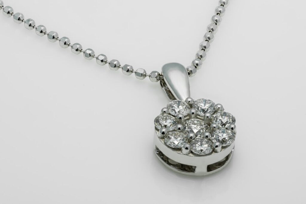 close up photo of a crystal pendant necklace