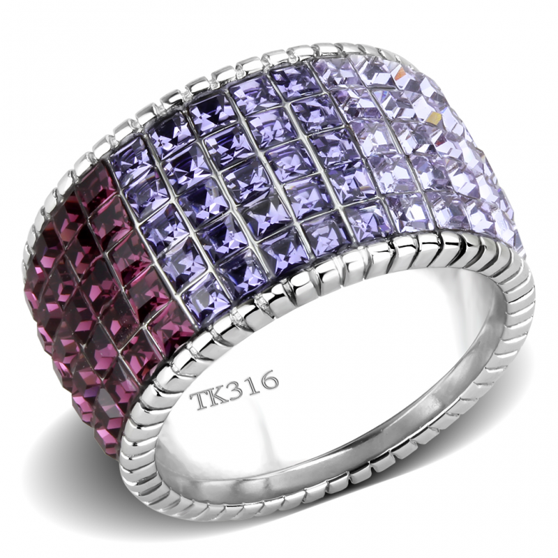 CJ3703 Wholesale Women's Stainless Steel High polished Top Grade Crystal Multi Color Purple Ombre Band_CeriJewelry