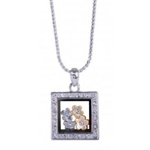 Rhodium Swarovski Flowers in Square Box Necklace Crystal 